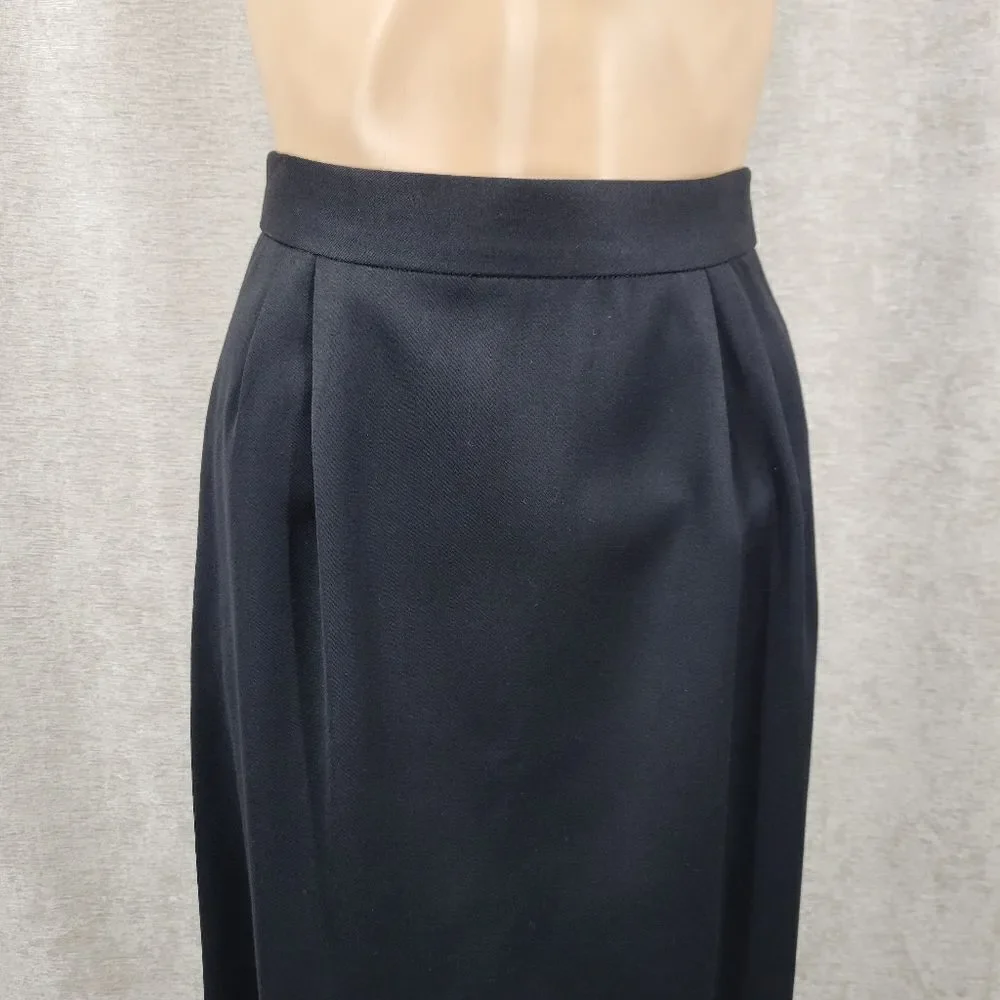 Louis Feraud Vintage Wool Pleated Black Midi Skirt